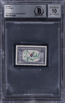 Ty Cobb Signed Postage Stamp (Beckett GEM MINT 10)